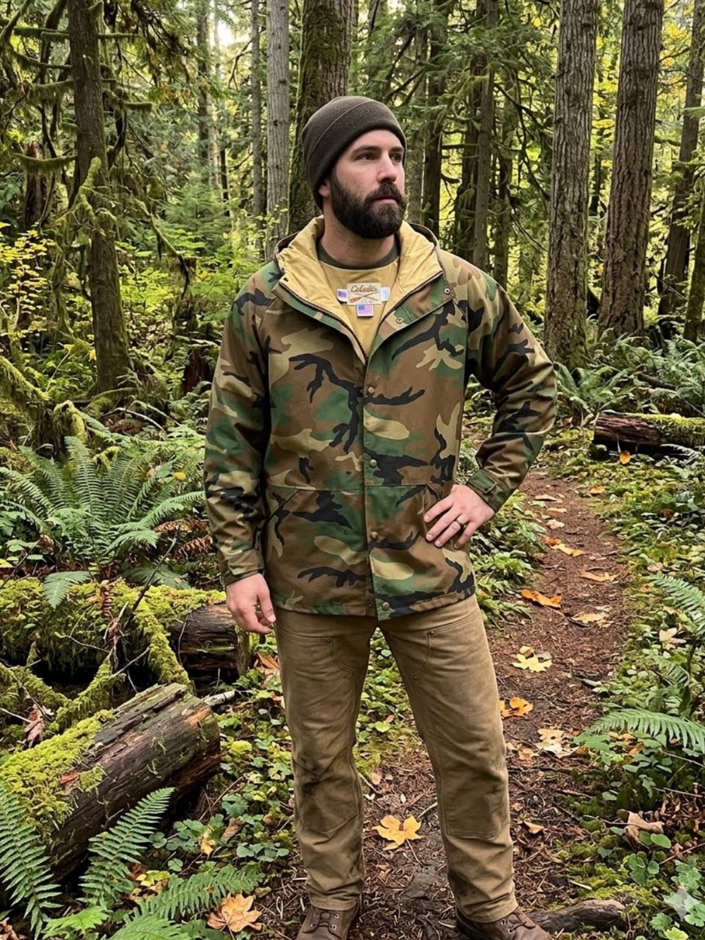 Vintage Cabela’s Gor-Tex Camo Hoodie Jacket Woodland 80’s 90’s Outdoor Hunting